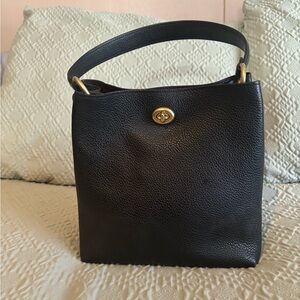 Coach Black Pebbled Leather Turn-Lock Shoulder Bag with Gold Hardware